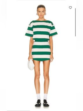 Helsa Striped Rugby Green & White Mini Dress